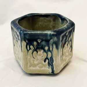 Studio Art Pottery Planter, Glazed Blue and Celadon, EUC